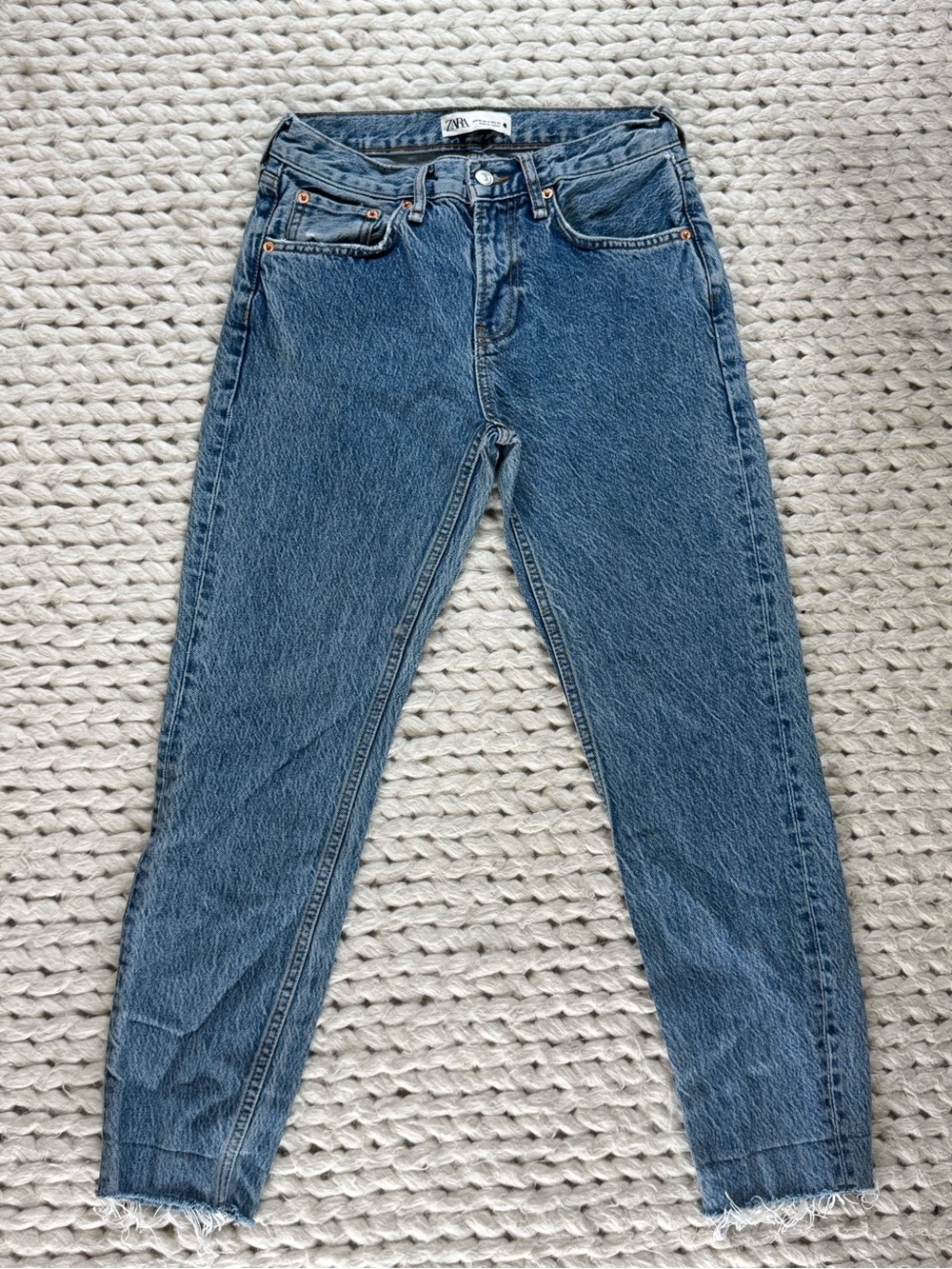 Zara High-Rise Straight Leg Denim in Washed Blue